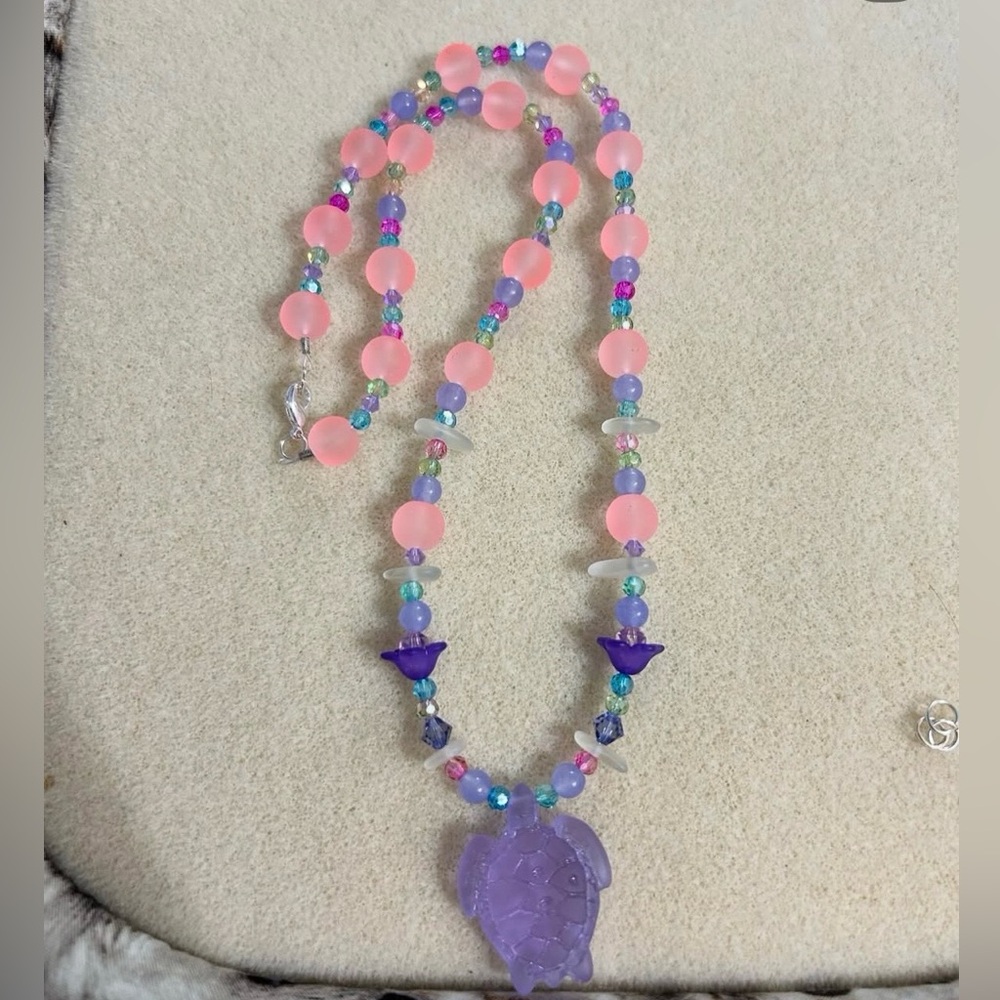 Handmade beaded sea turtle necklace